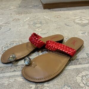 Carlos by Carlos Santana Red and Tan Sandals With Sliver Gem Toe